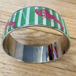 Women’s Bangle Metal Bracelet Pink lobster Green Striped A. Tierney preppy EUC
